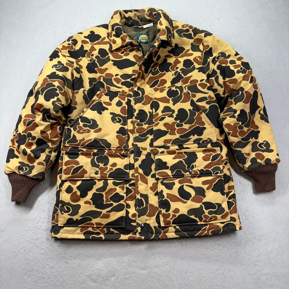 Cabelas Hunting Jacket Mens Large Regular Brown Duck Camo Quilted Lined Utility
